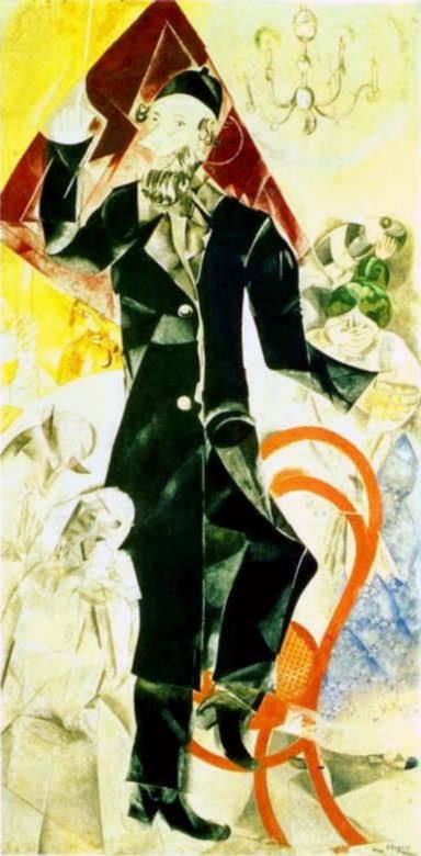 Marc Chagall Types de peintures - Panneau dramatique pour le Théâtre juif de Moscou, gouache détrempe et kaolin sur toile