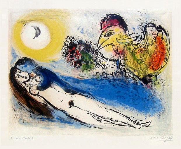 Marc Chagall Types de peintures - Lithographie Bonjour sur Paris
