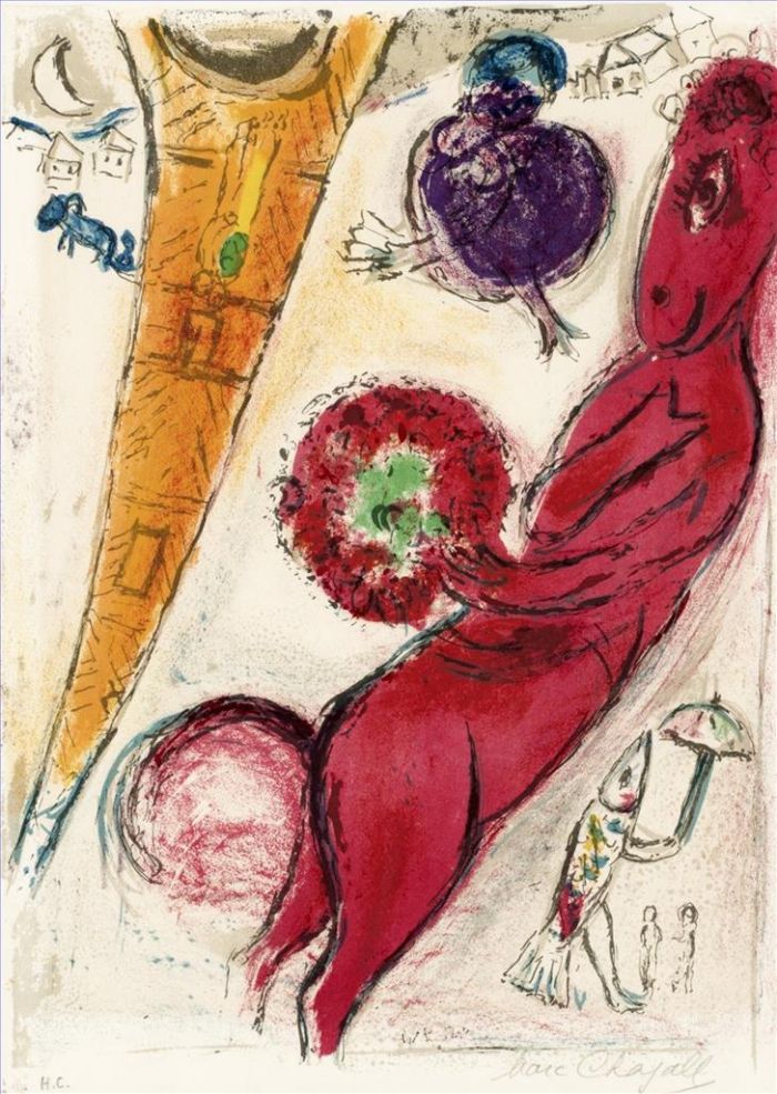 Marc Chagall Types de peintures - La Tour Eiffel une ruelle lithographie en couleurs