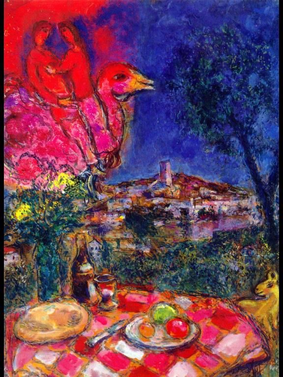 Marc Chagall Types de peintures - Table dressée avec vue sur Saint Paul de Vance