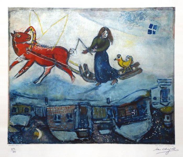 Marc Chagall Types de peintures - Le Cheval Rouge Lithographie couleur Le Cheval Rouge