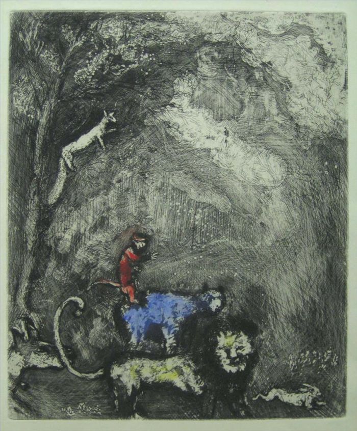 Marc Chagall Types de peintures - Le Lion seu allaut eu Guerre gravure à l'aquarelle