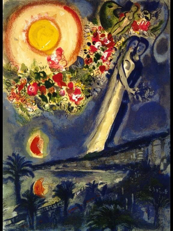 Marc Chagall Types de peintures - Les amoureux dans le ciel de Nice