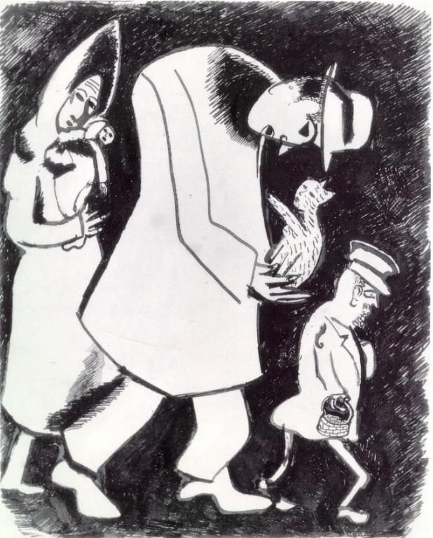 Marc Chagall Types de peintures - Homme avec un chat et femme avec un enfant