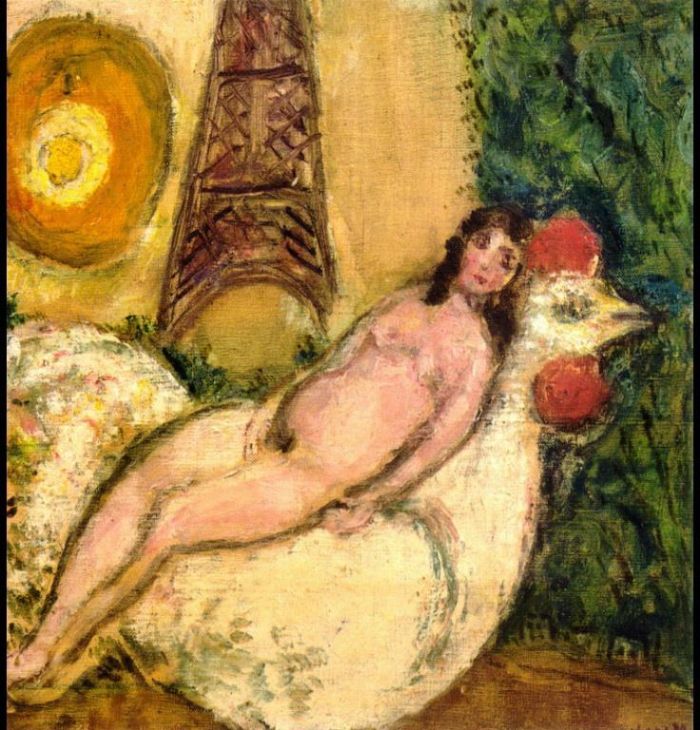 Marc Chagall Types de peintures - Nue sur un coq blanc