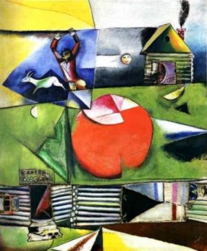 Tous les types de peintures contemporaines - Village russe sous la lune Surréalisme Expressionnisme