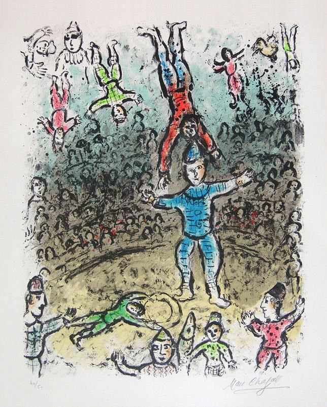 Marc Chagall Types de peintures - Lithographie couleur Les Acrobates