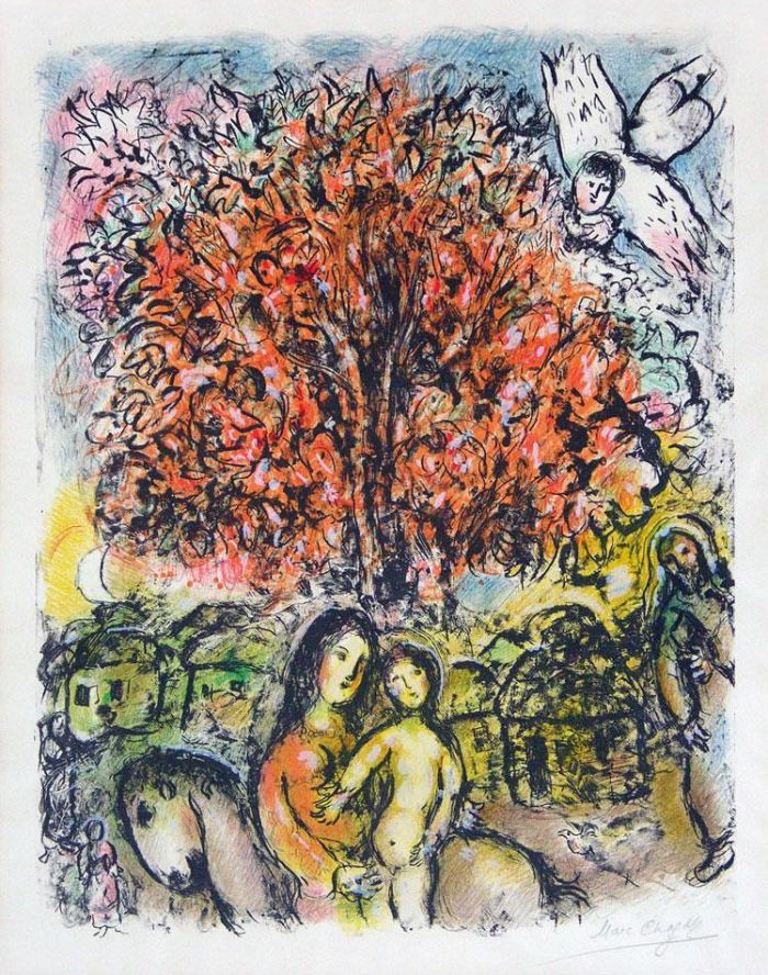 Marc Chagall Types de peintures - Lithographie couleur La Sainte Famille
