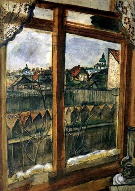 Marc Chagall Types de peintures - Vue depuis la fenêtre Gouache de Vitebsk sur carton