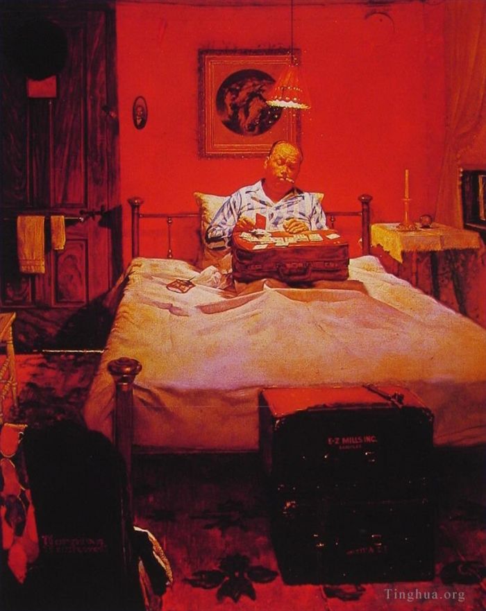 Norman Rockwell Peinture à l'huile - Solitaire 1950