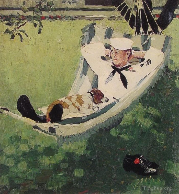 Norman Rockwell Peinture à l'huile - Étudier pour rentrer chez soi en congé 1945