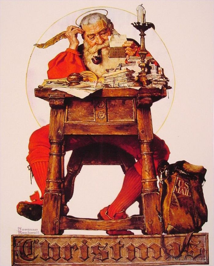 Norman Rockwell Types de peintures - Père Noël lisant le courrier 1935