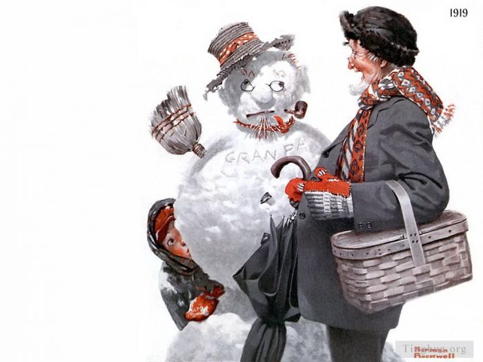 Norman Rockwell Types de peintures - Papy et le bonhomme de neige