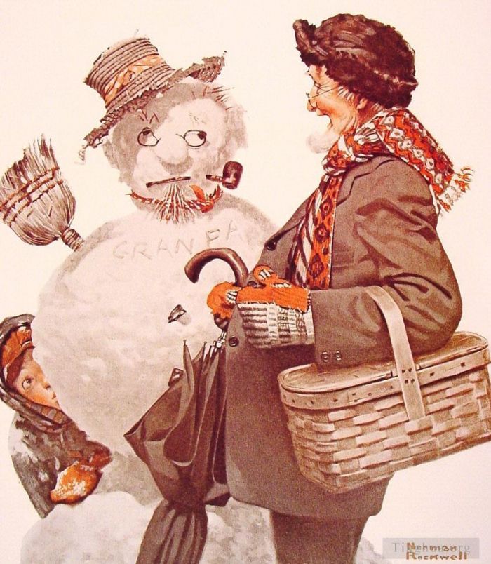Norman Rockwell Types de peintures - Grand-père et bonhomme de neige 1919