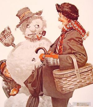 Norman Rockwell œuvre - Grand-père et bonhomme de neige 1919
