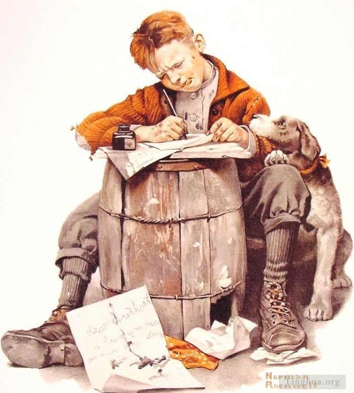 Norman Rockwell Types de peintures - Petit garçon écrivant une lettre 1920