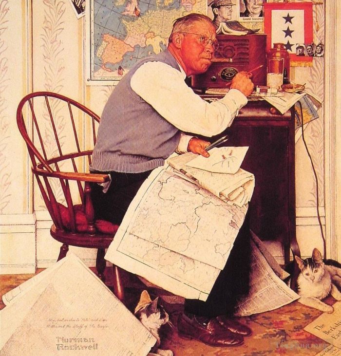 Norman Rockwell Types de peintures - Homme traçant les manœuvres 1944