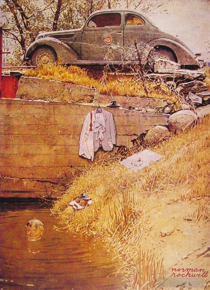 Norman Rockwell Types de peintures - Le trou de baignade 1945