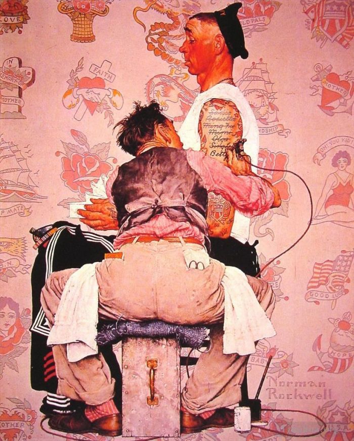 Norman Rockwell Types de peintures - Le tatoueur 1944