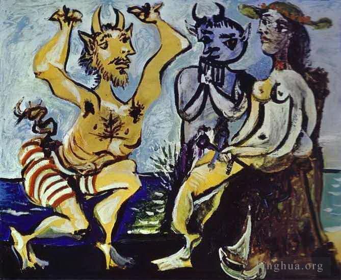 Pablo Picasso Peinture à l'huile - Un jeune faune jouant une sérénade à une jeune fille 1938