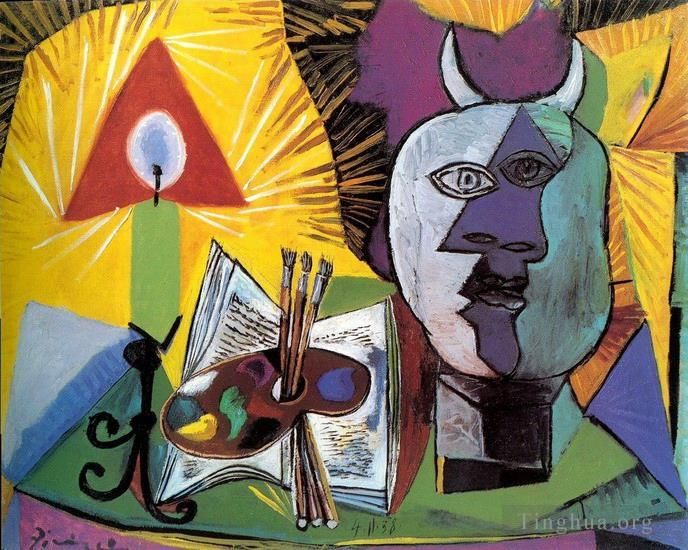 Pablo Picasso Peinture à l'huile - Bougie palette Tête de Minotaure 1938