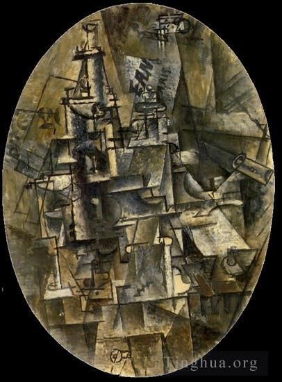 Pablo Picasso Peinture à l'huile - Bouteille verre fourchette 1911
