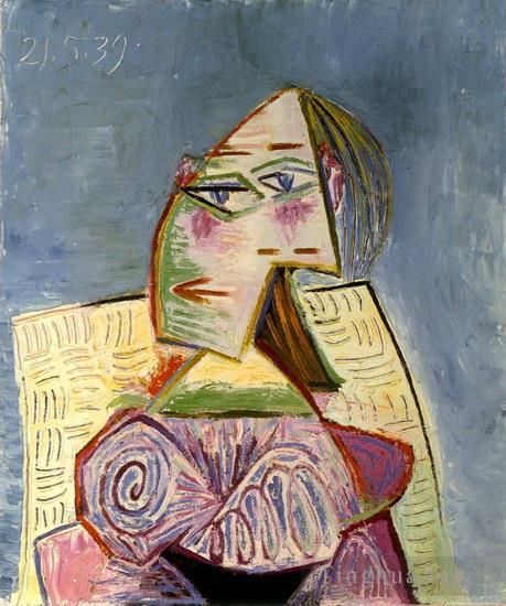 Pablo Picasso Peinture à l'huile - Buste de femme en costume violet 1939