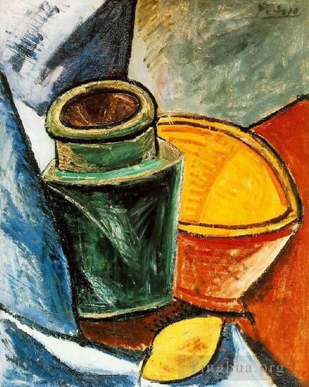 Pablo Picasso Peinture à l'huile - Cruche bol et citron 1907