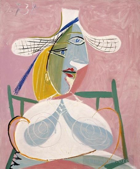 Pablo Picasso Peinture à l'huile - Femme assise au chapeau de paille 1938