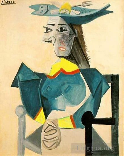 Pablo Picasso Peinture à l'huile - Femme assise au chapeau poisson 1942