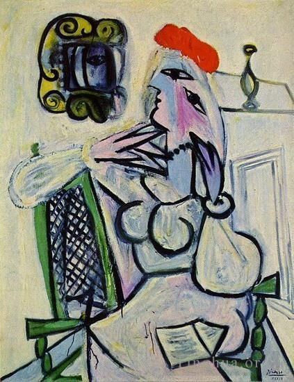 Pablo Picasso Peinture à l'huile - Femme assise au chapeau rouge 1934