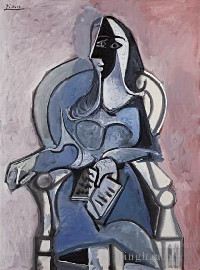 Pablo Picasso Peinture à l'huile - Femme assise dans un fauteuil II 1960