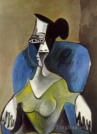 Pablo Picasso Peinture à l'huile - Femme assise dans un fauteuil bleu 1962 2