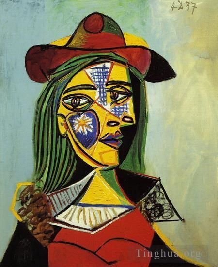 Pablo Picasso Peinture à l'huile - Femme au chapeau et col en fourrure 1937