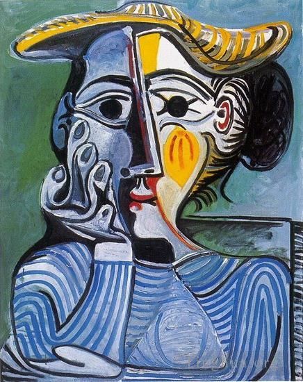 Pablo Picasso Peinture à l'huile - Femme au chapeau jaune Jacqueline 1961