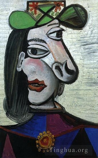 Pablo Picasso Peinture à l'huile - Femme au chapeau vert et broche 1941