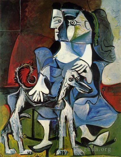 Pablo Picasso Peinture à l'huile - Femme au chien Jacqueline avec Kaboul 1962