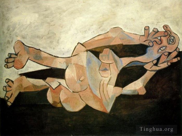 Pablo Picasso Peinture à l'huile - Femme couchée sur fond cachou 1938