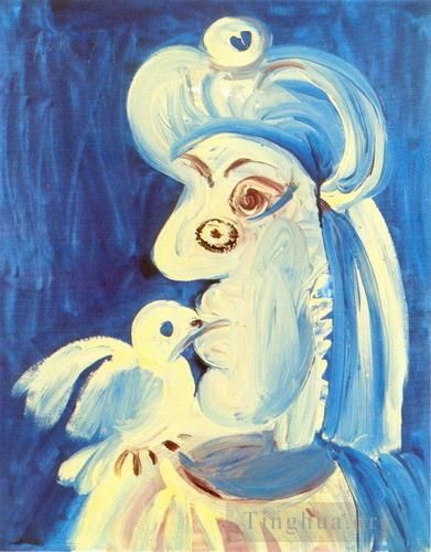 Pablo Picasso Peinture à l'huile - Femme et l'oseau 1971
