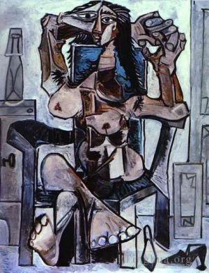 Peinture à l'huile contemporaine - Femme nue assise II 1959