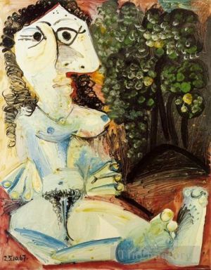 Peinture à l'huile contemporaine - Femme nue dans un paysage 1967