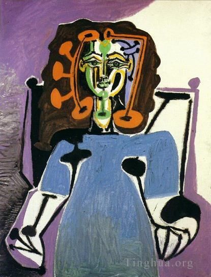 Pablo Picasso Peinture à l'huile - Françoise assise en robe bleue 1949