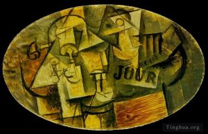 Pablo Picasso œuvre - Guitare verre et journal 1912