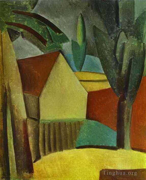 Pablo Picasso Peinture à l'huile - Maison dans un jardin 1908