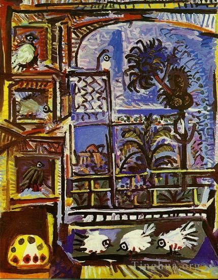 Pablo Picasso Peinture à l'huile - L'atelier Les pigeons III 1957