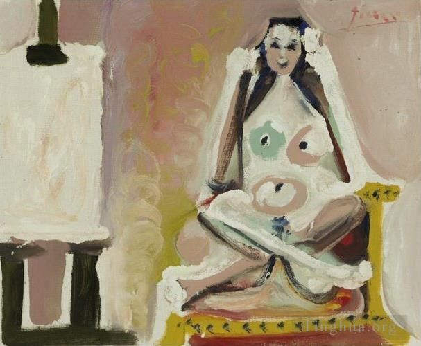 Pablo Picasso Peinture à l'huile - Le modèle dans l'atelier 1965