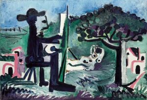 Pablo Picasso œuvre - Le peintre et son modèle dans un paysage II 1963