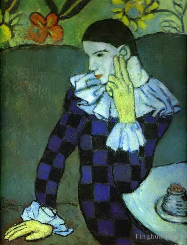 Pablo Picasso Peinture à l'huile - Arlequin penché 1901