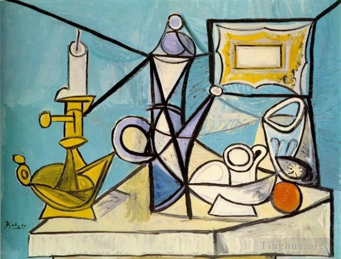 Pablo Picasso Peinture à l'huile - Nature morte au bougeoir R 1944