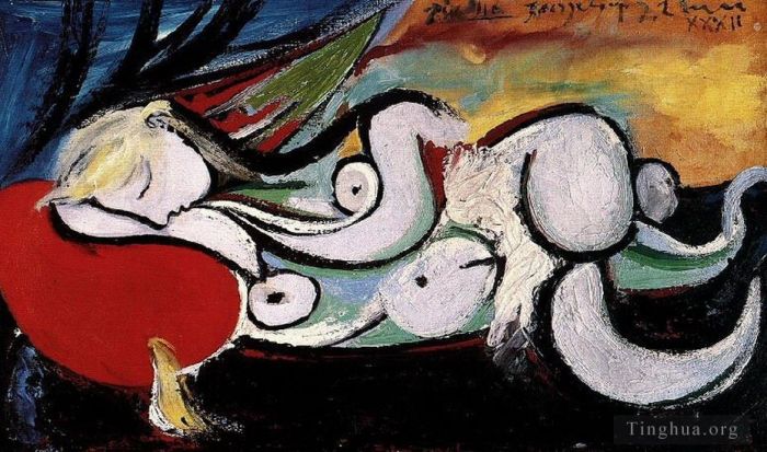 Pablo Picasso Peinture à l'huile - Nu couche sur un coussin rouge Marie Thérèse Walter 1932